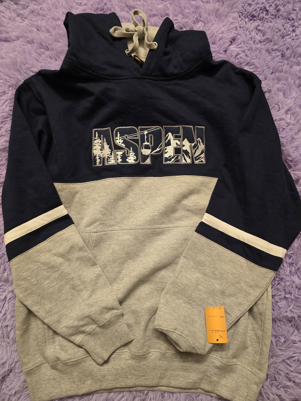 Retro 90s Aspen Two-Tone Pullover Hoodie - Navy and Gray